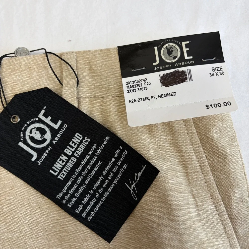 NEW Joseph Abboud Suit Set Mens 46R 34x30 Tan Linen Blend 2 Piece Wedding Summer
